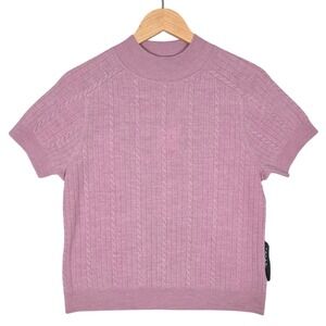 NWT Tahari Women's Mauve Pink Extra Fine Merino Wool Cable Knit Sweater M